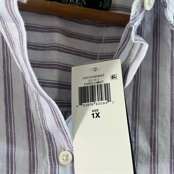 Ralph Lauren popover shirt linen striped white purple plus size 1x - Picture 2 of 7